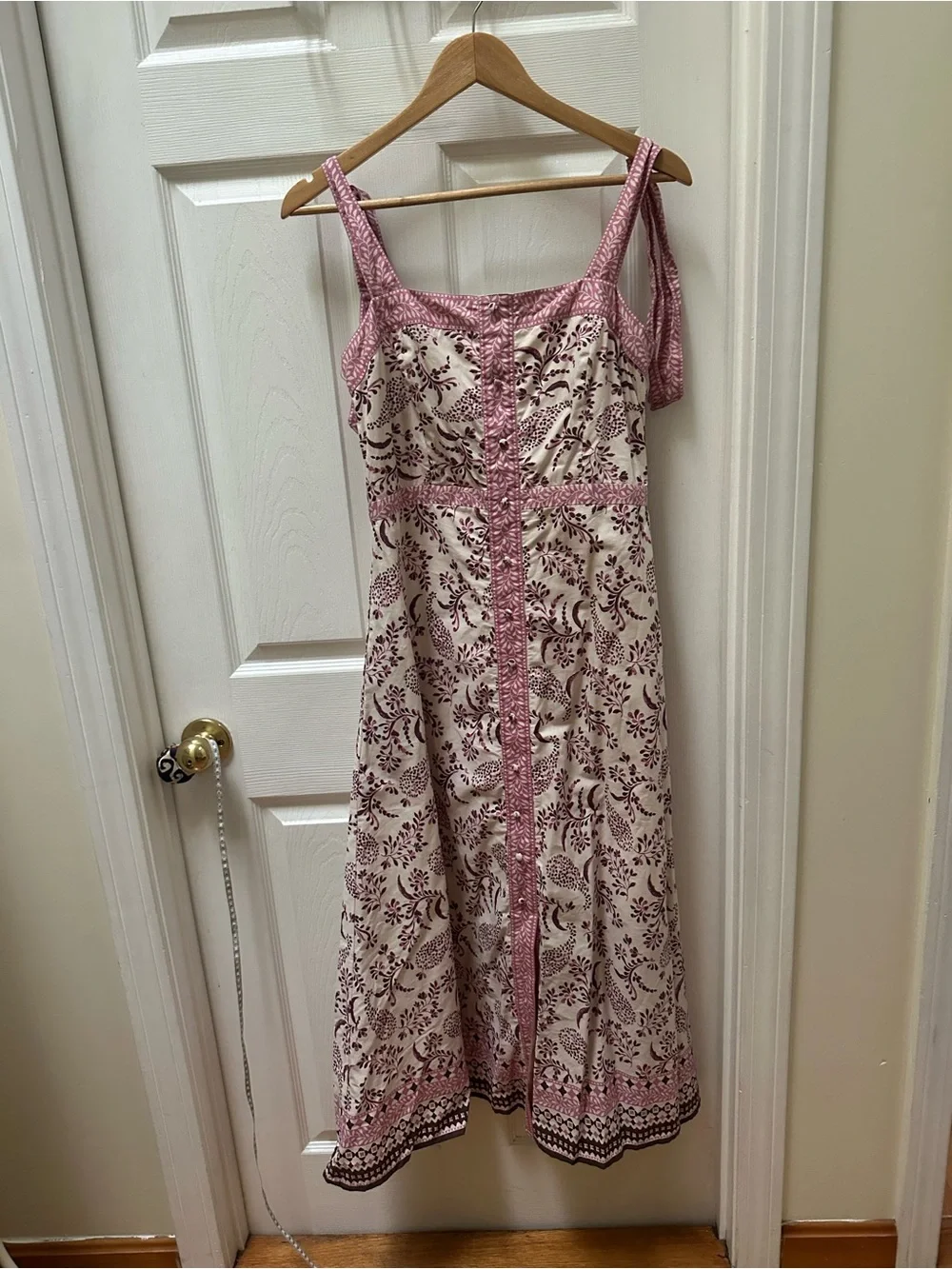 Lea Floral Paisley Maxi Dress Pink Cream Floral Sundress cotton M medium long